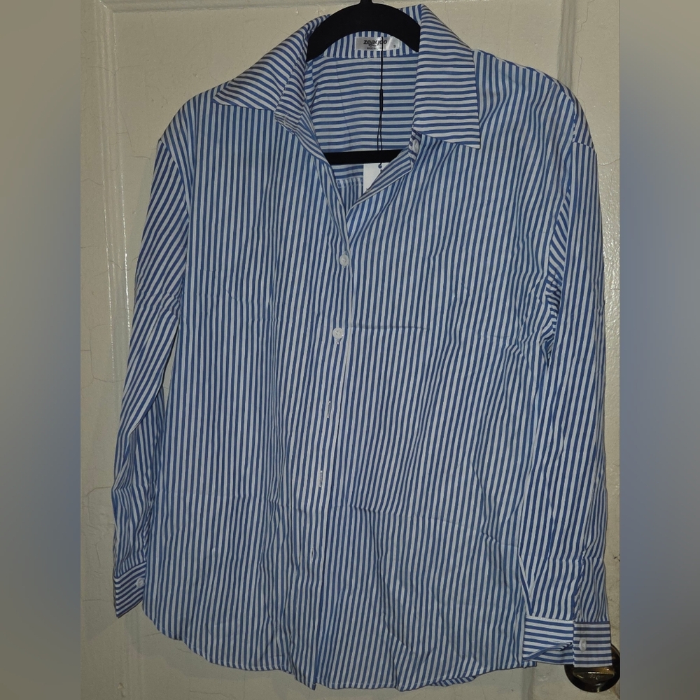 Classic Blue Stripe Woman's Button-Up Shirt